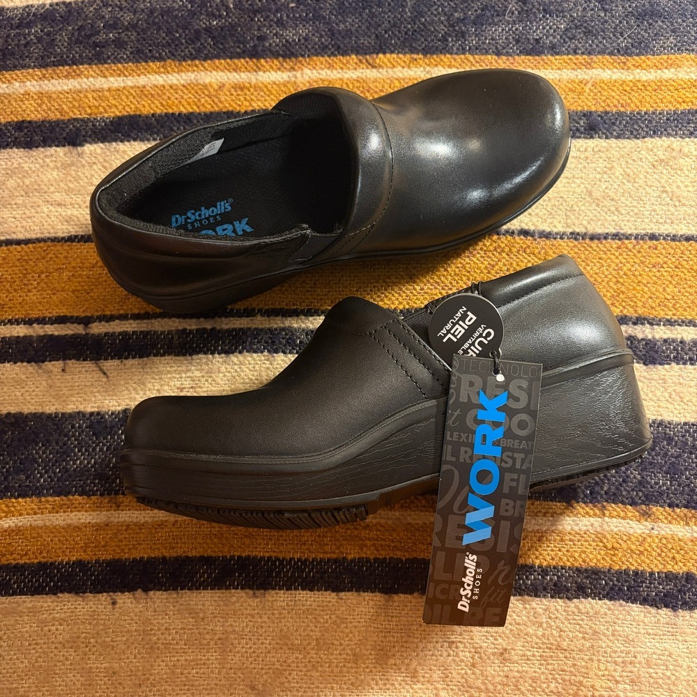 Dr. Scholl's Work Dynamo Clog 6.5M Black Leather Slip Resistant Nursing Shoes